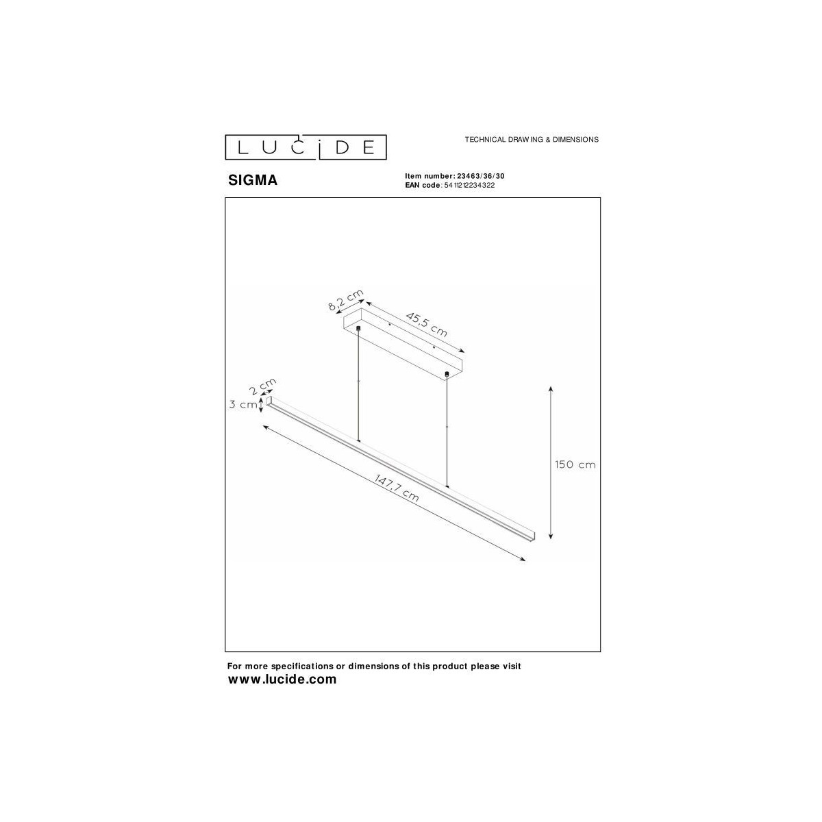 Lucide 23463/36/30 SIGMA - Lampa wisząca - LED ściemnialna - 1x36W 2700K - czarna