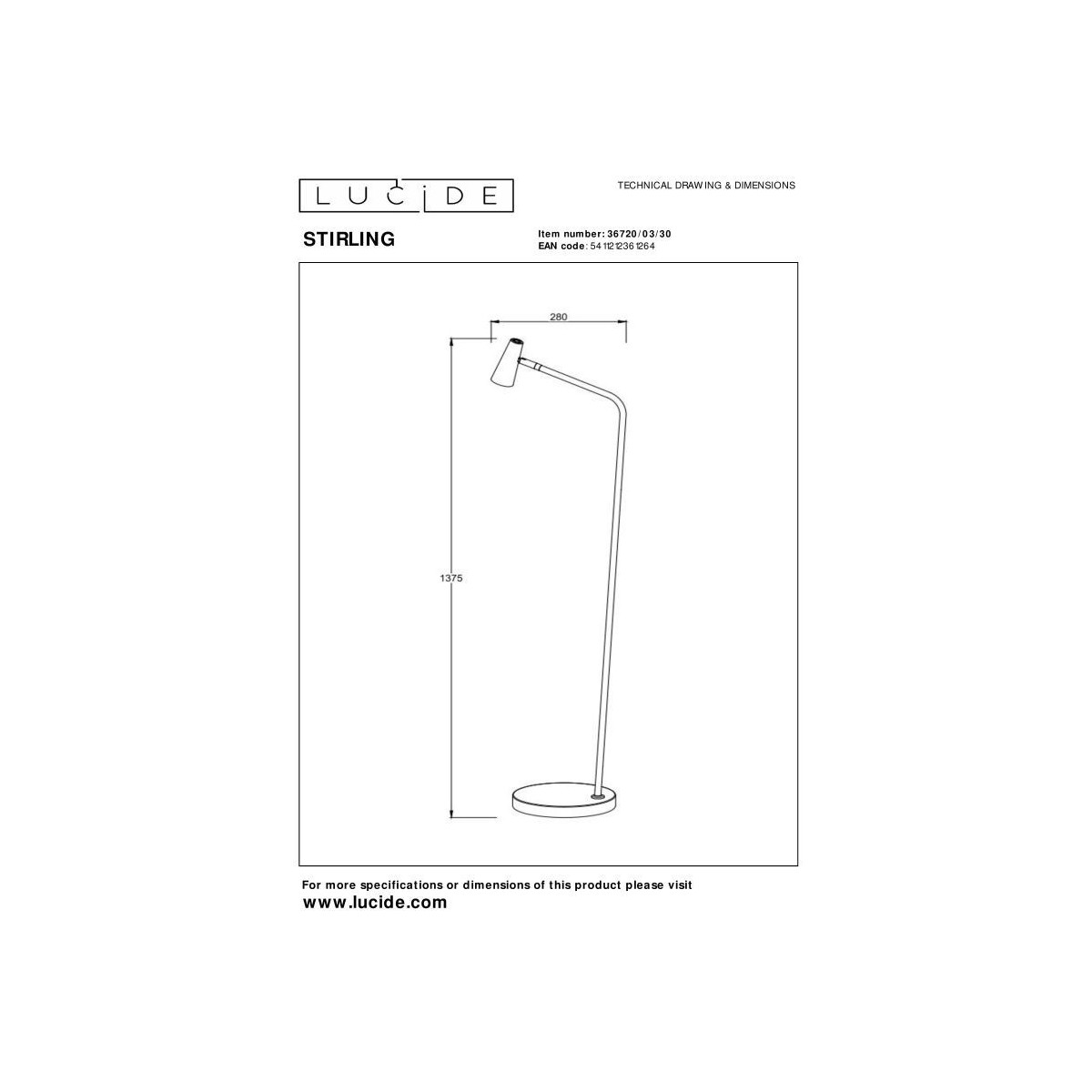 Lucide 36720/03/30 STIRLING - Lampa podłogowa akumulatorowa - Akumulator - LED 3-stopniowa regulacja przyciemniania - 1x3W 27…