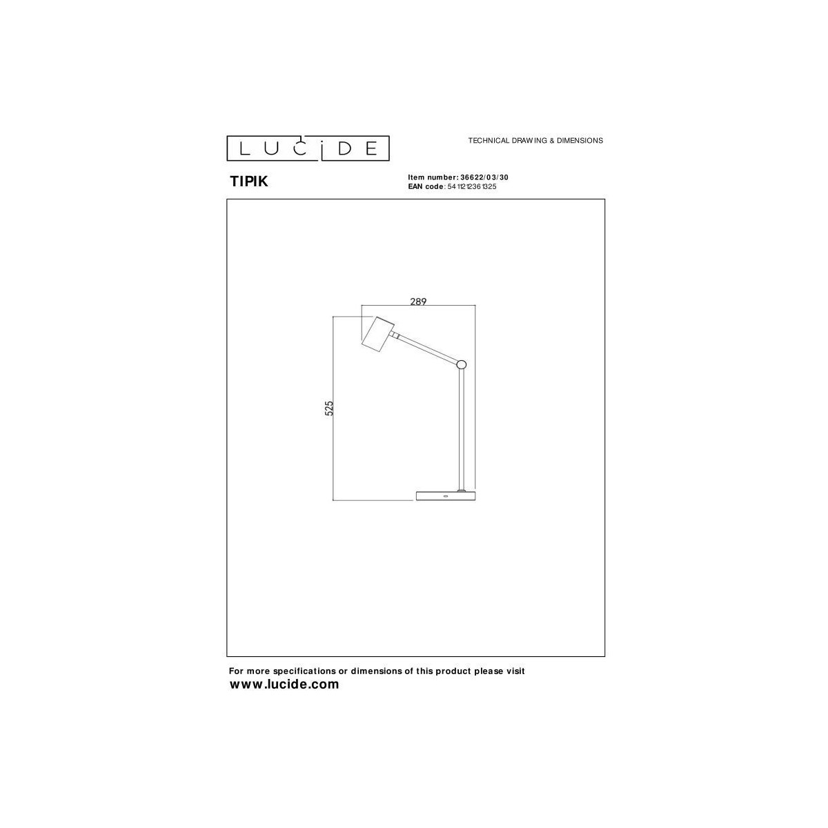 Lucide 36622/03/30 TIPIK - Lampa biurkowa akumulatorowa - Akumulator - LED 3-stopniowa regulacja jasności - 1x3W 2700K - Czar…