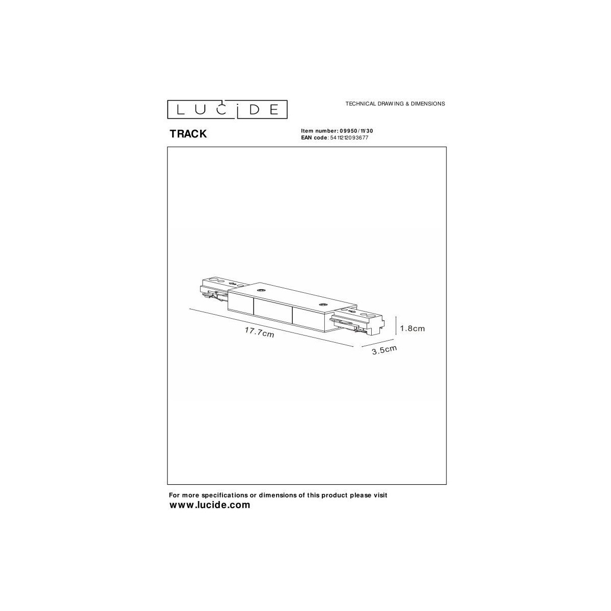 Lucide 09950/11/30 Zasilacz TRACK - 1-obwodowy System oświetlenia szynowego - podwójny - czarny (przedłużenie)
