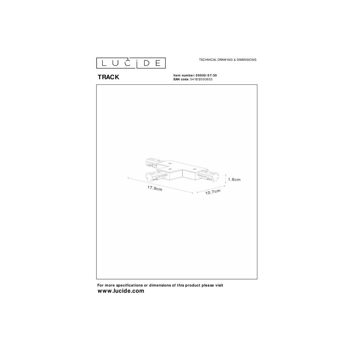Lucide 09950/07/30 Łącznik T TRACK - 1-obwodowy System oświetlenia szynowego - Czarny (przedłużenie)