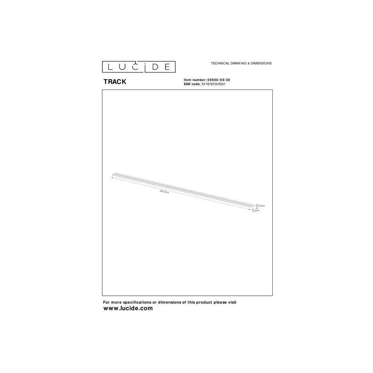 Lucide 09950/09/30 Osłona szyny - 1-obwodowy system oświetlenia szynowego - 2 metry - czarny (przedłużenie)