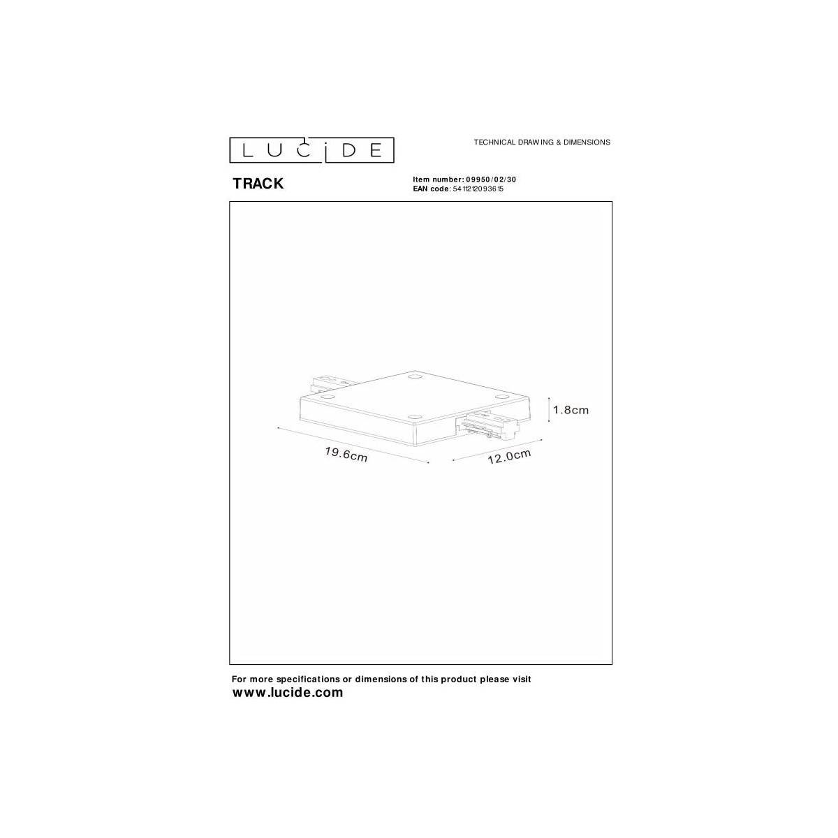 Lucide 09950/02/30 Zasilacz TRACK - 1-obwodowy System oświetlenia szynowego - Pojedynczy-Podwójny - Czarny (przedłużenie)