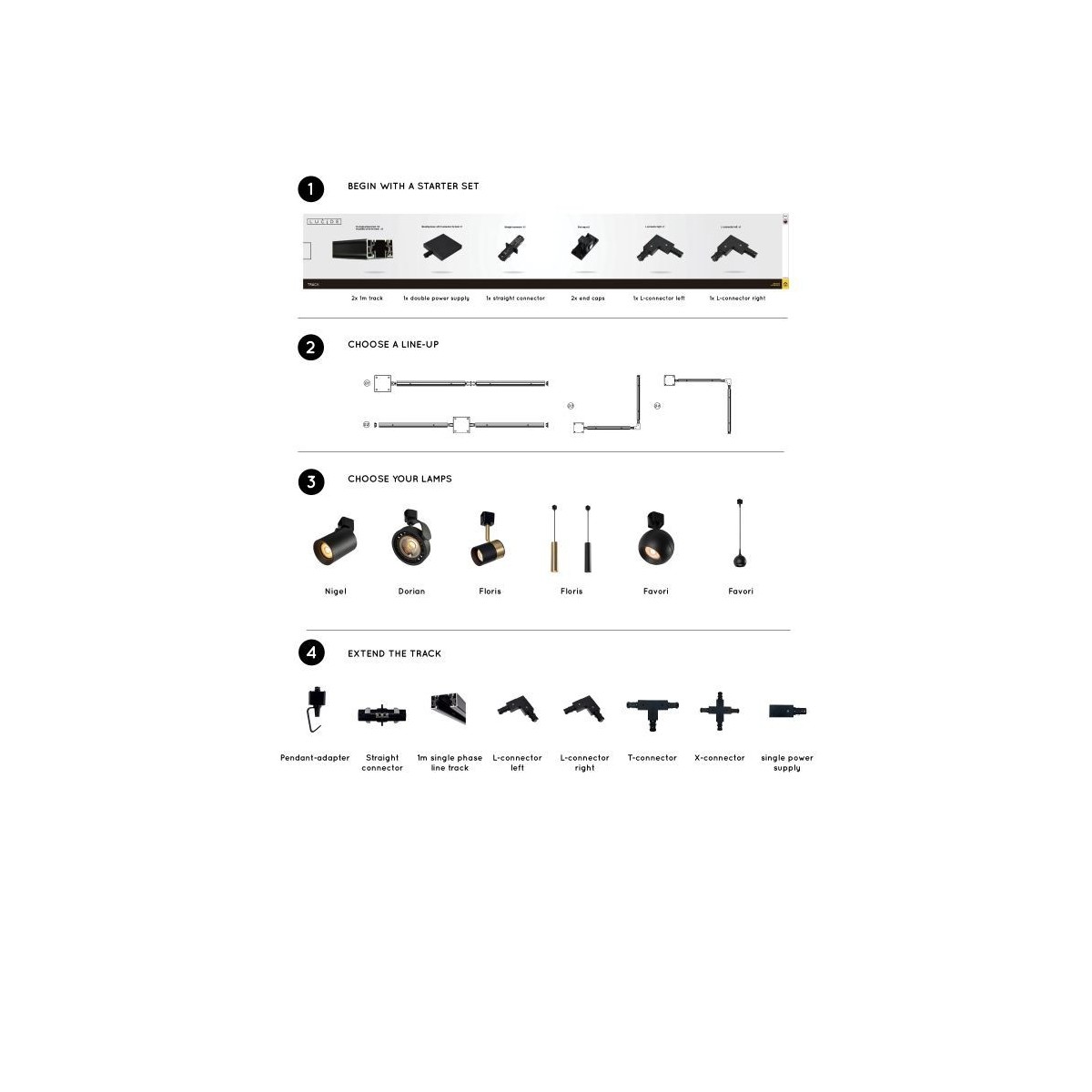 Lucide 09950/10/30 Zaślepka TRACK - 1-obwodowy system oświetlenia szynowego - zestaw 2 szt. - czarny (przedłużenie)