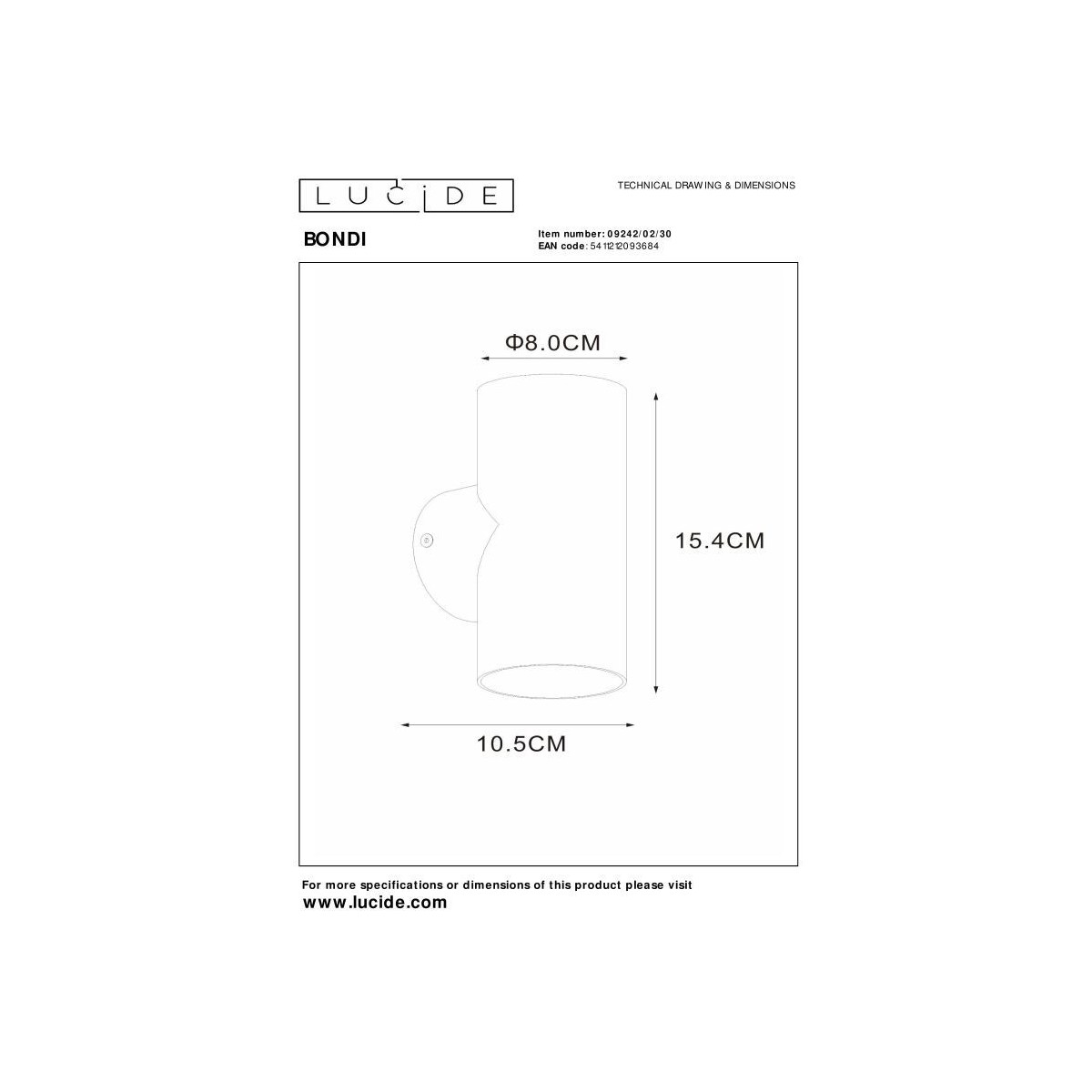 Lucide 09242/02/30 BONDI - Reflektor ścienny - Kinkiet - 2xGU10 - Czarny