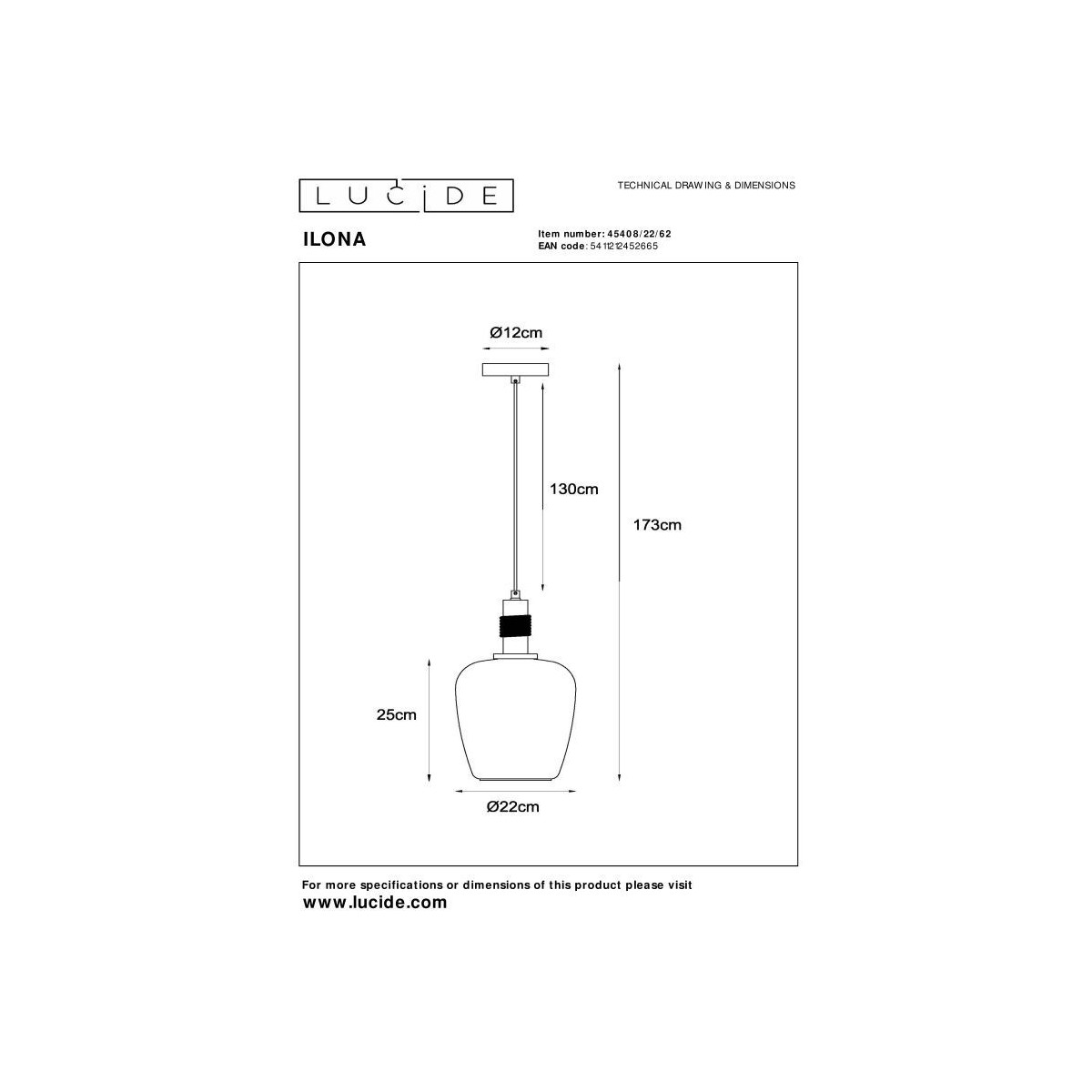 Lucide 45408/22/62 ILONA - Lampa wisząca - 22 cm - 1xE27 - Bursztynowa