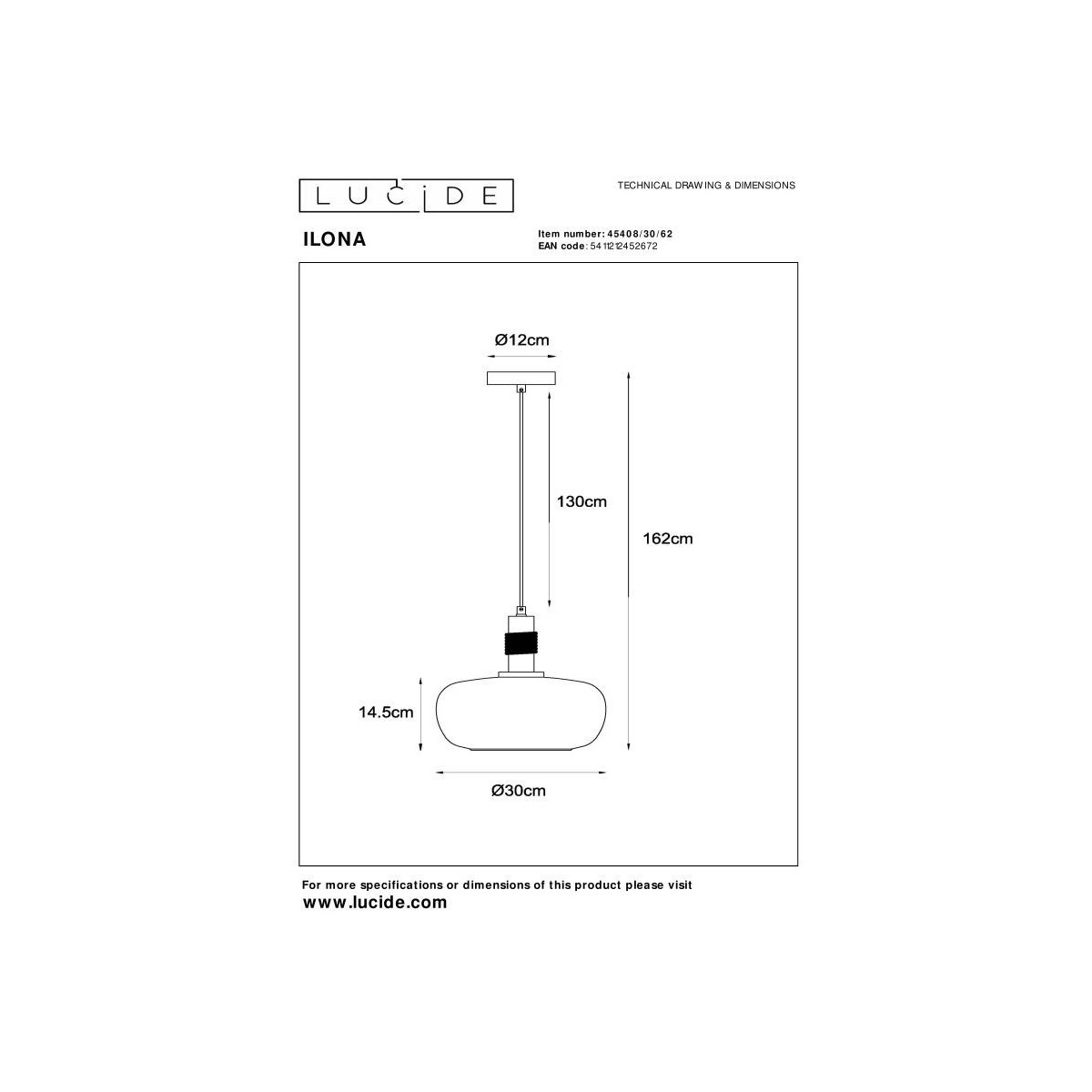 Lucide 45408/30/62 ILONA - Lampa wisząca - 30 cm - 1xE27 - Bursztynowa