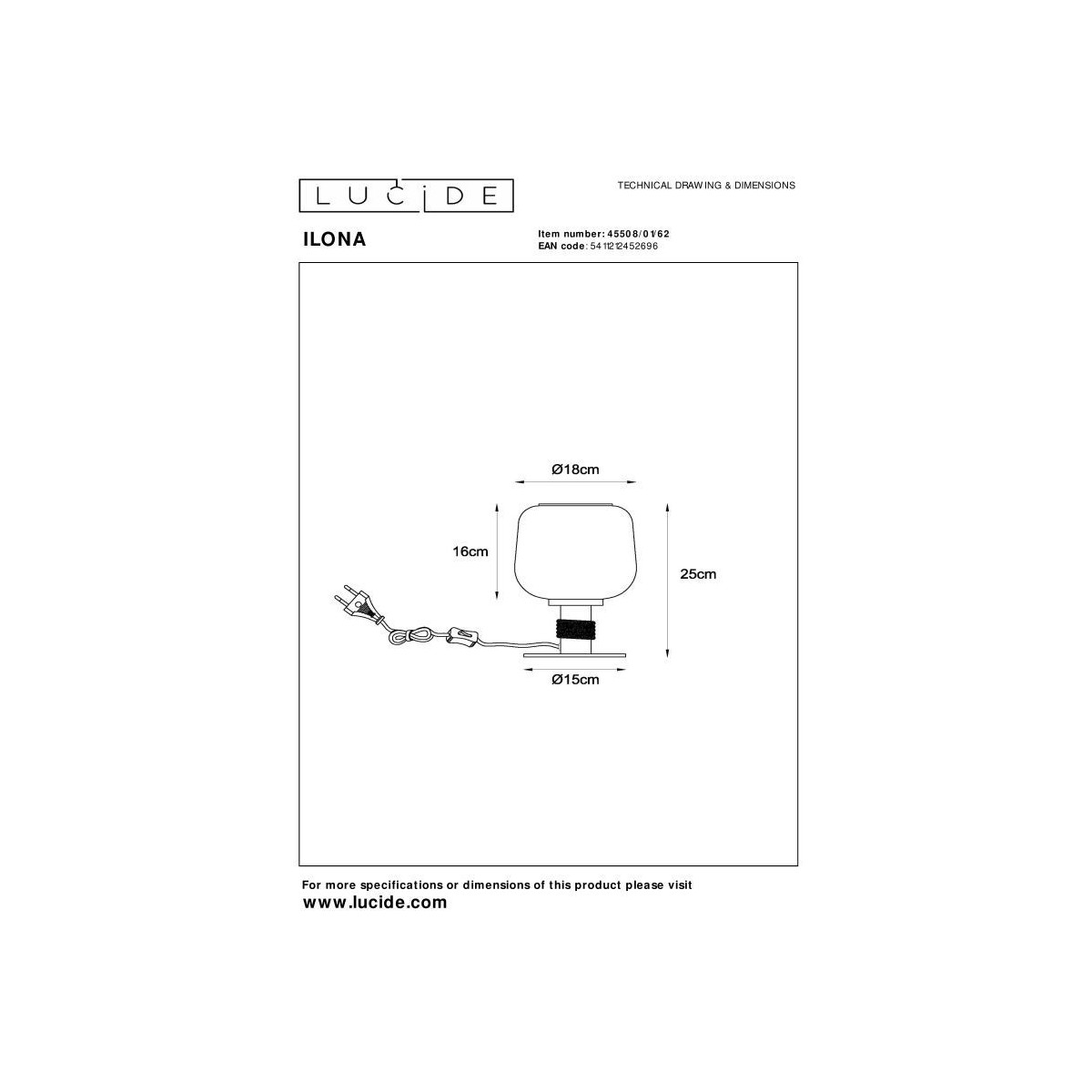 Lucide 45508/01/62 ILONA - Lampa stołowa - 18 cm - 1xE27 - Bursztynowa
