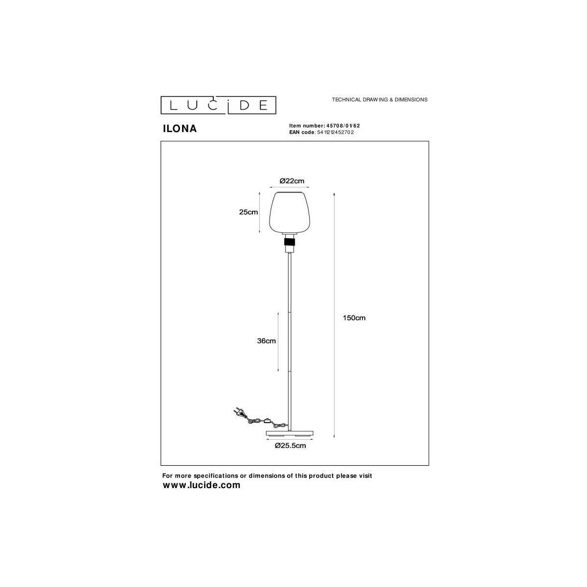 Lucide 45708/01/62 ILONA - Lampa podłogowa - 34 cm - 1xE27 - Bursztynowa