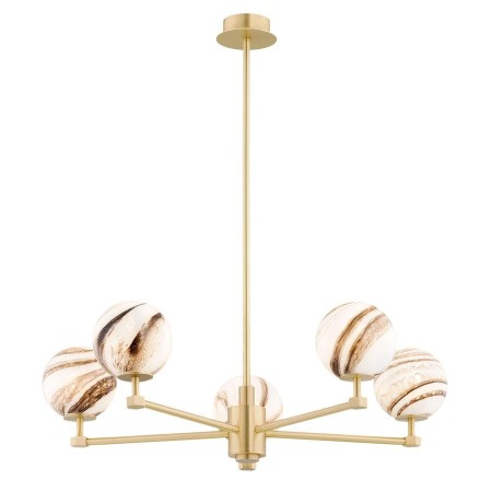 żyrandol 5 pł. ARUBA kolor biało-brązowy (marmurek), mosiądz szczotkowany polskiej manufaktury Argon