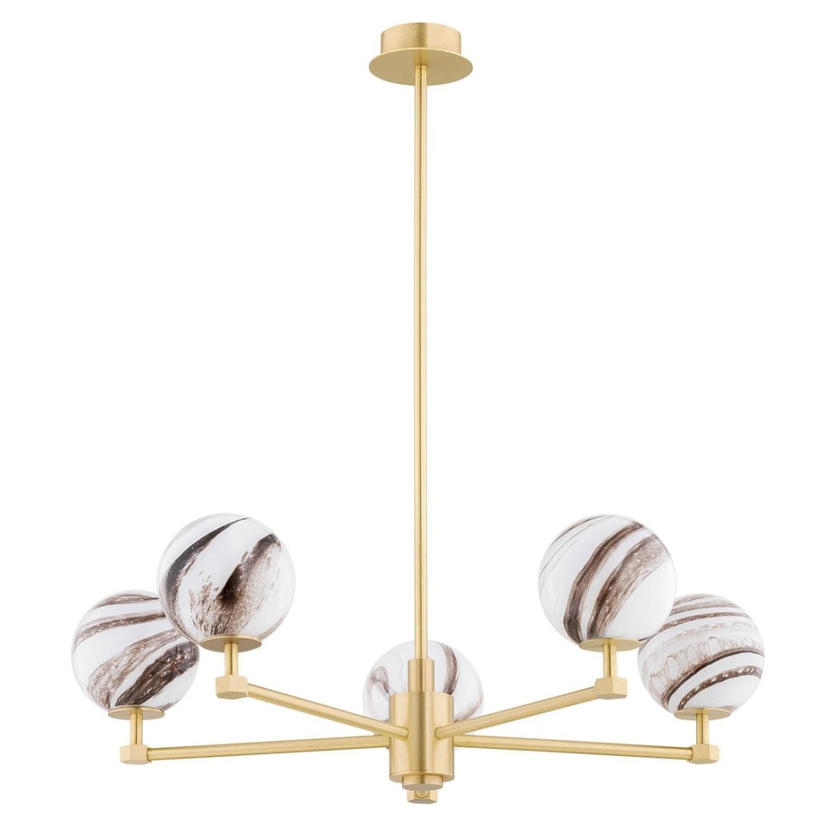 żyrandol 5 pł. ARUBA kolor biało-brązowy (marmurek), mosiądz szczotkowany polskiej manufaktury Argon
