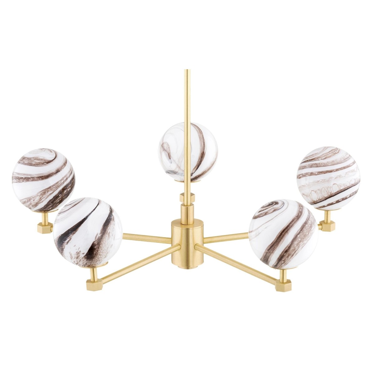 żyrandol 5 pł. ARUBA kolor biało-brązowy (marmurek), mosiądz szczotkowany polskiej manufaktury Argon