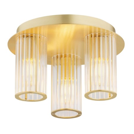 plafon 3 pł. HAMPTON kolor transparentny (ryflowany), mosiądz szczotkowany polskiej manufaktury Argon