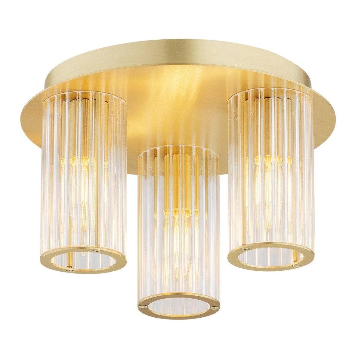 plafon 3 pł. HAMPTON kolor transparentny (ryflowany), mosiądz szczotkowany polskiej manufaktury Argon