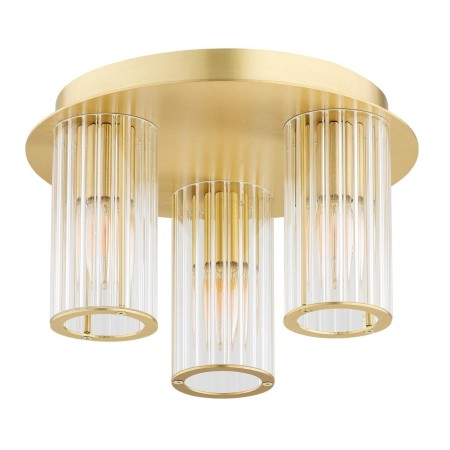 plafon 3 pł. HAMPTON kolor transparentny (ryflowany), mosiądz szczotkowany polskiej manufaktury Argon