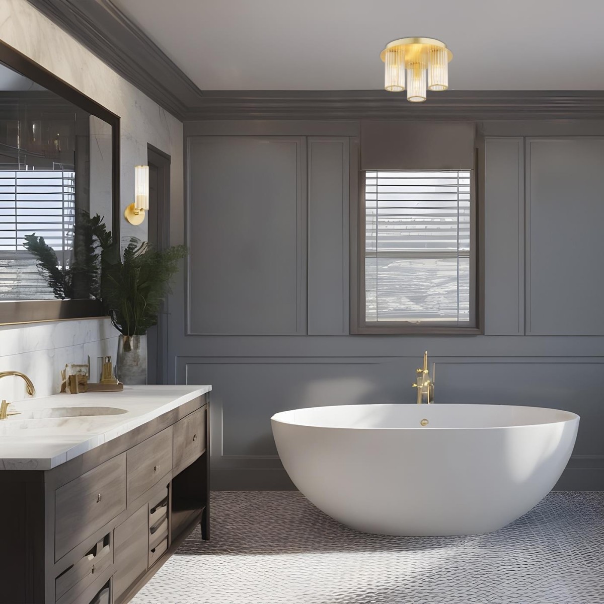 plafon 3 pł. HAMPTON kolor transparentny (ryflowany), mosiądz szczotkowany polskiej manufaktury Argon