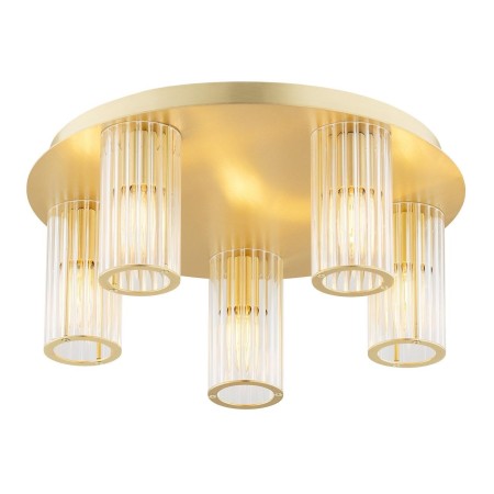 plafon 5 pł. HAMPTON kolor transparentny (ryflowany), mosiądz szczotkowany polskiej manufaktury Argon