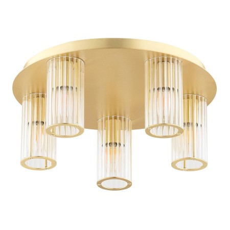 plafon 5 pł. HAMPTON kolor transparentny (ryflowany), mosiądz szczotkowany polskiej manufaktury Argon