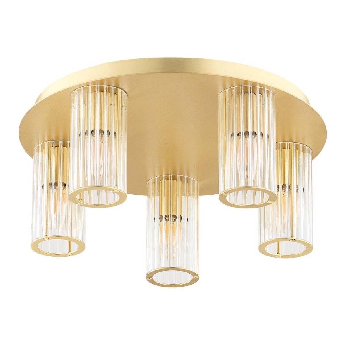 plafon 5 pł. HAMPTON kolor transparentny (ryflowany), mosiądz szczotkowany polskiej manufaktury Argon