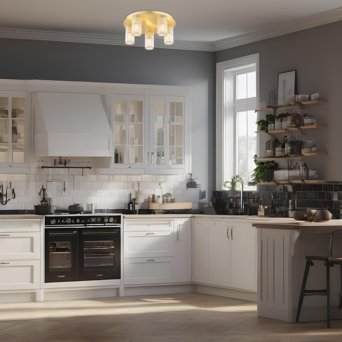 plafon 5 pł. HAMPTON kolor transparentny (ryflowany), mosiądz szczotkowany polskiej manufaktury Argon