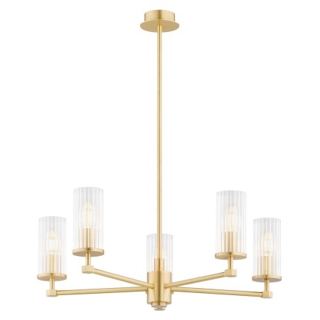 żyrandol 5 pł. HAMPTON kolor transparentny (ryflowany), mosiądz szczotkowany polskiej manufaktury Argon