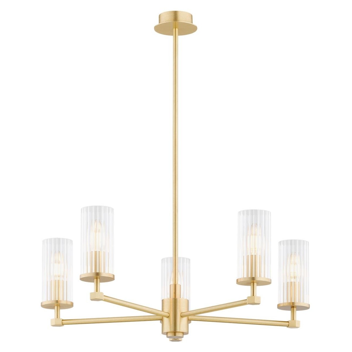 żyrandol 5 pł. HAMPTON kolor transparentny (ryflowany), mosiądz szczotkowany polskiej manufaktury Argon