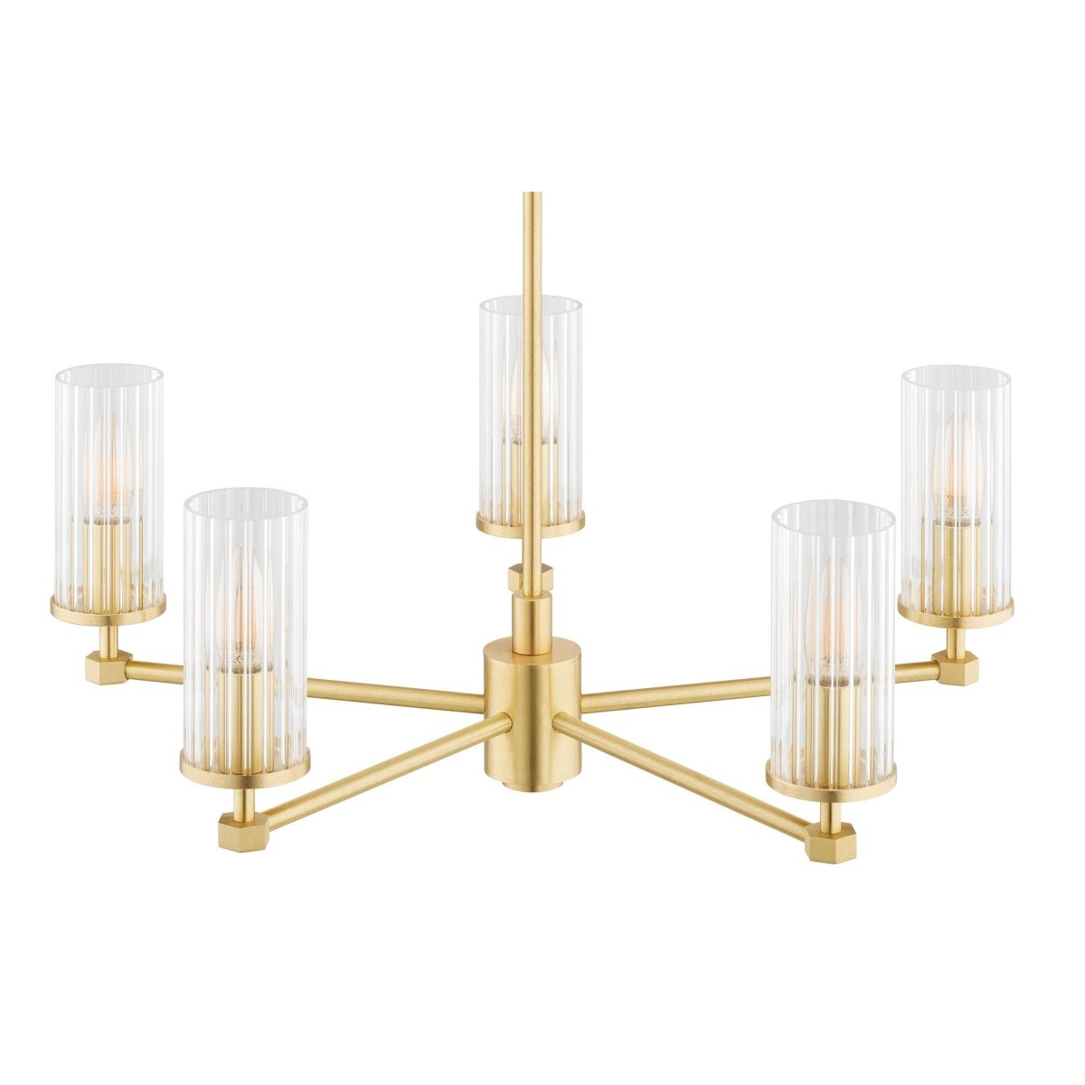 żyrandol 5 pł. HAMPTON kolor transparentny (ryflowany), mosiądz szczotkowany polskiej manufaktury Argon