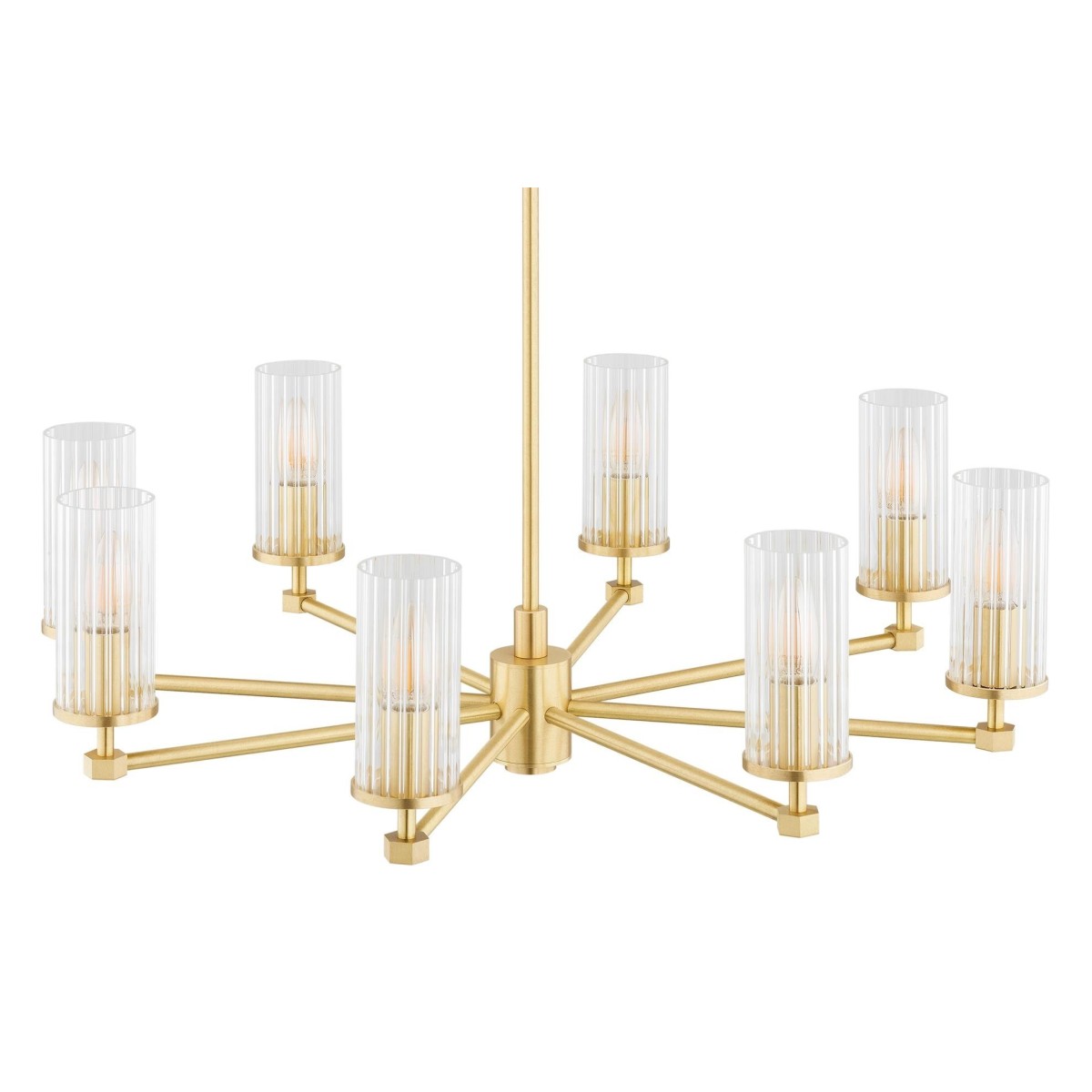 żyrandol 8 pł. HAMPTON kolor transparentny (ryflowany), mosiądz szczotkowany polskiej manufaktury Argon