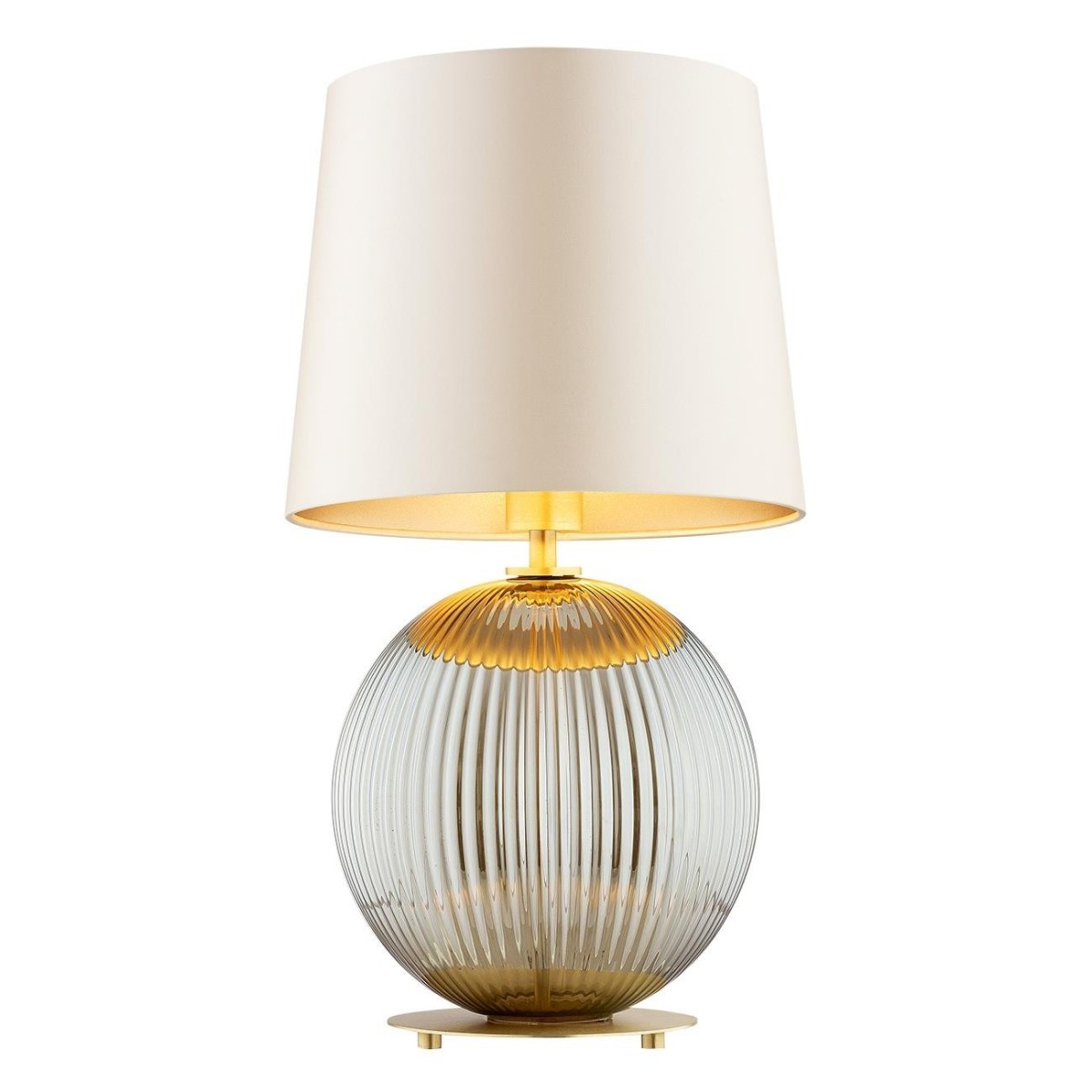 lampa stołowa 1 pł. HAMILTON kolor beżowy (złoty środek), szary lister, mosiądz szczotkowany polskiej manufaktury Argon