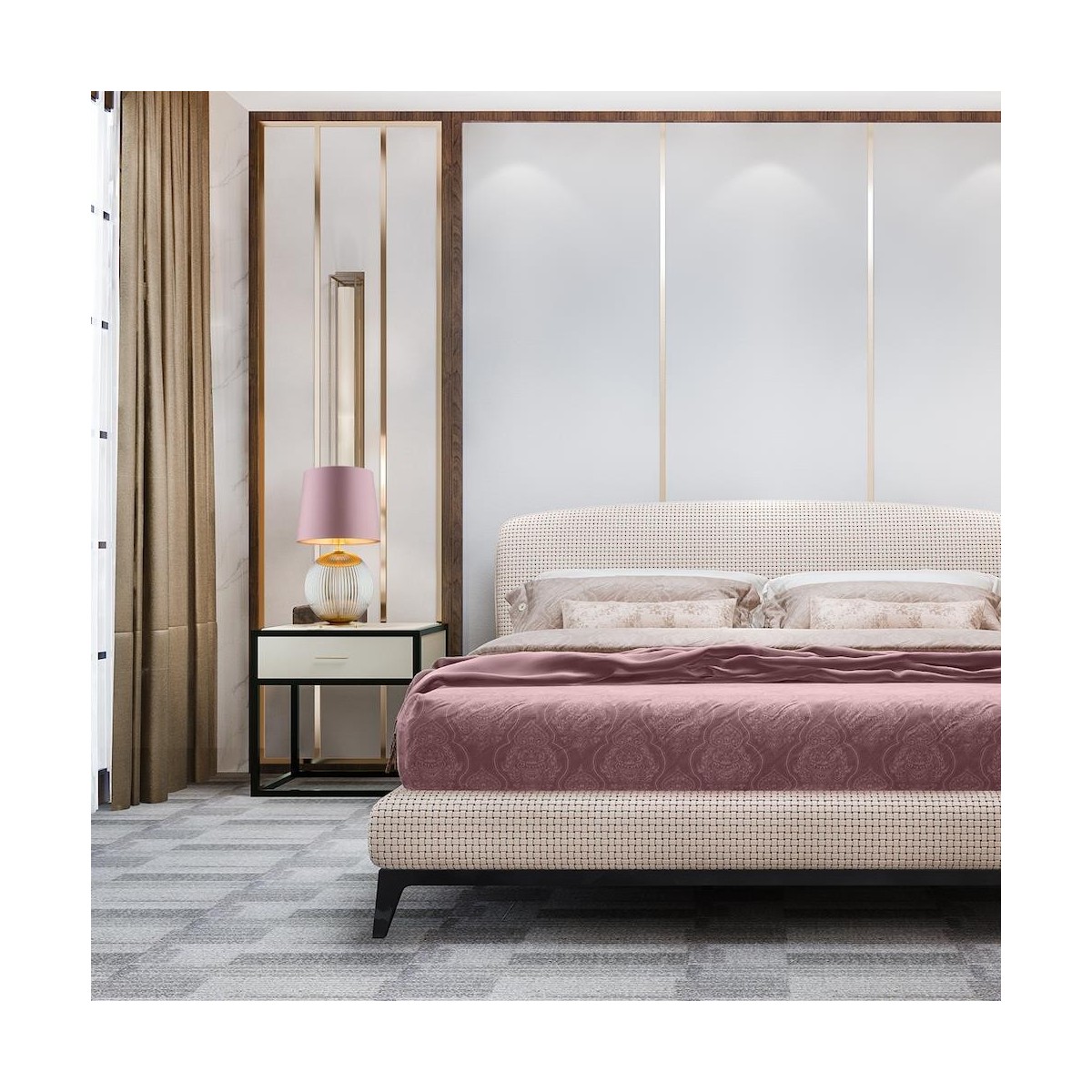 lampa stołowa 1 pł. HAMILTON kolor brudny róż (złoty środek), szary lister, mosiądz szczotkowany polskiej manufaktury Argon