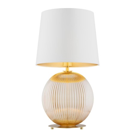 lampa stołowa 1 pł. HAMILTON kolor kremowy (złoty środek), miodowy lister, mosiądz szczotkowany polskiej manufaktury Argon