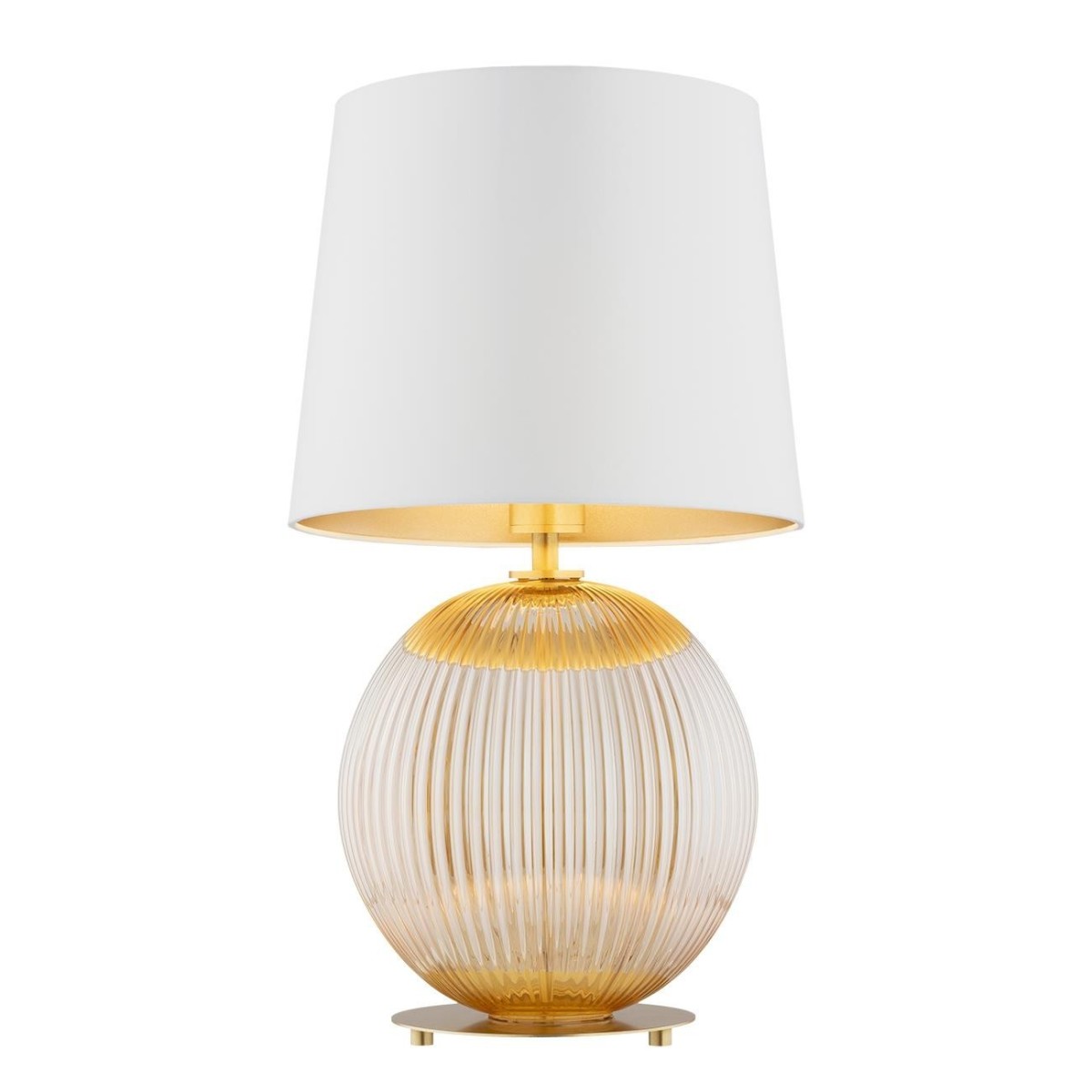 lampa stołowa 1 pł. HAMILTON kolor kremowy (złoty środek), miodowy lister, mosiądz szczotkowany polskiej manufaktury Argon