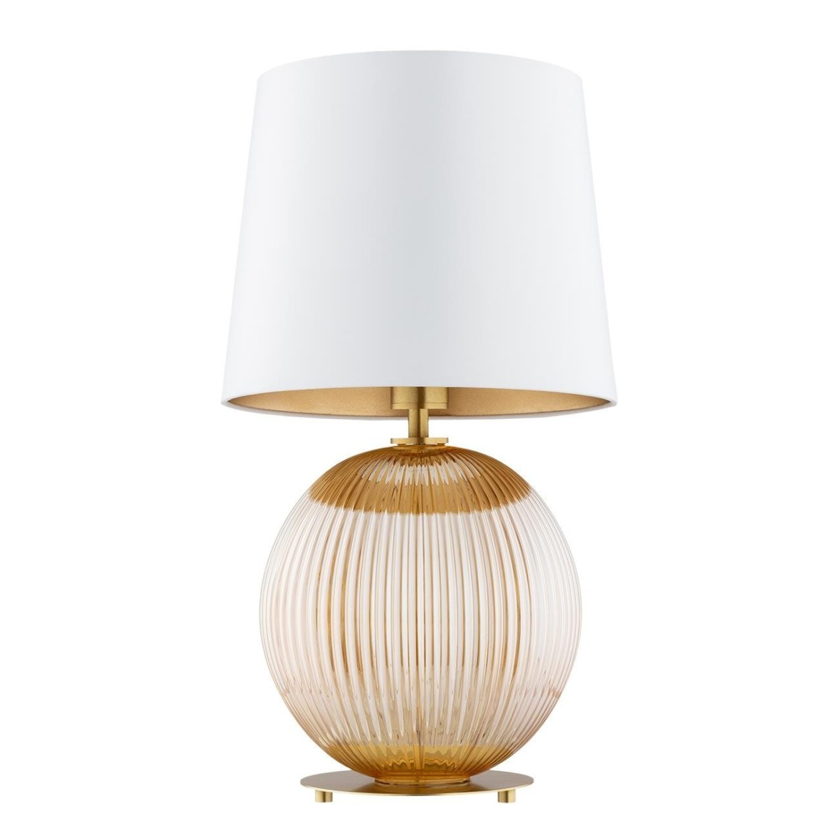 lampa stołowa 1 pł. HAMILTON kolor kremowy (złoty środek), miodowy lister, mosiądz szczotkowany polskiej manufaktury Argon