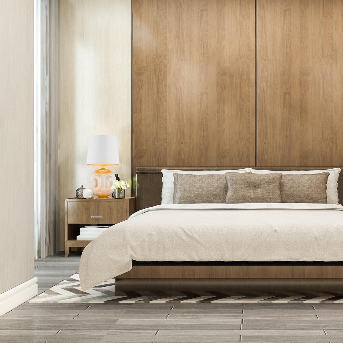 lampa stołowa 1 pł. HAMILTON kolor kremowy (złoty środek), miodowy lister, mosiądz szczotkowany polskiej manufaktury Argon