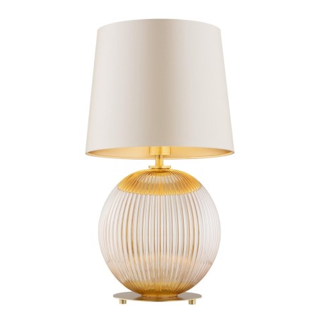 lampa stołowa 1 pł. HAMILTON kolor beżowy (złoty środek), miodowy lister, mosiądz szczotkowany polskiej manufaktury Argon