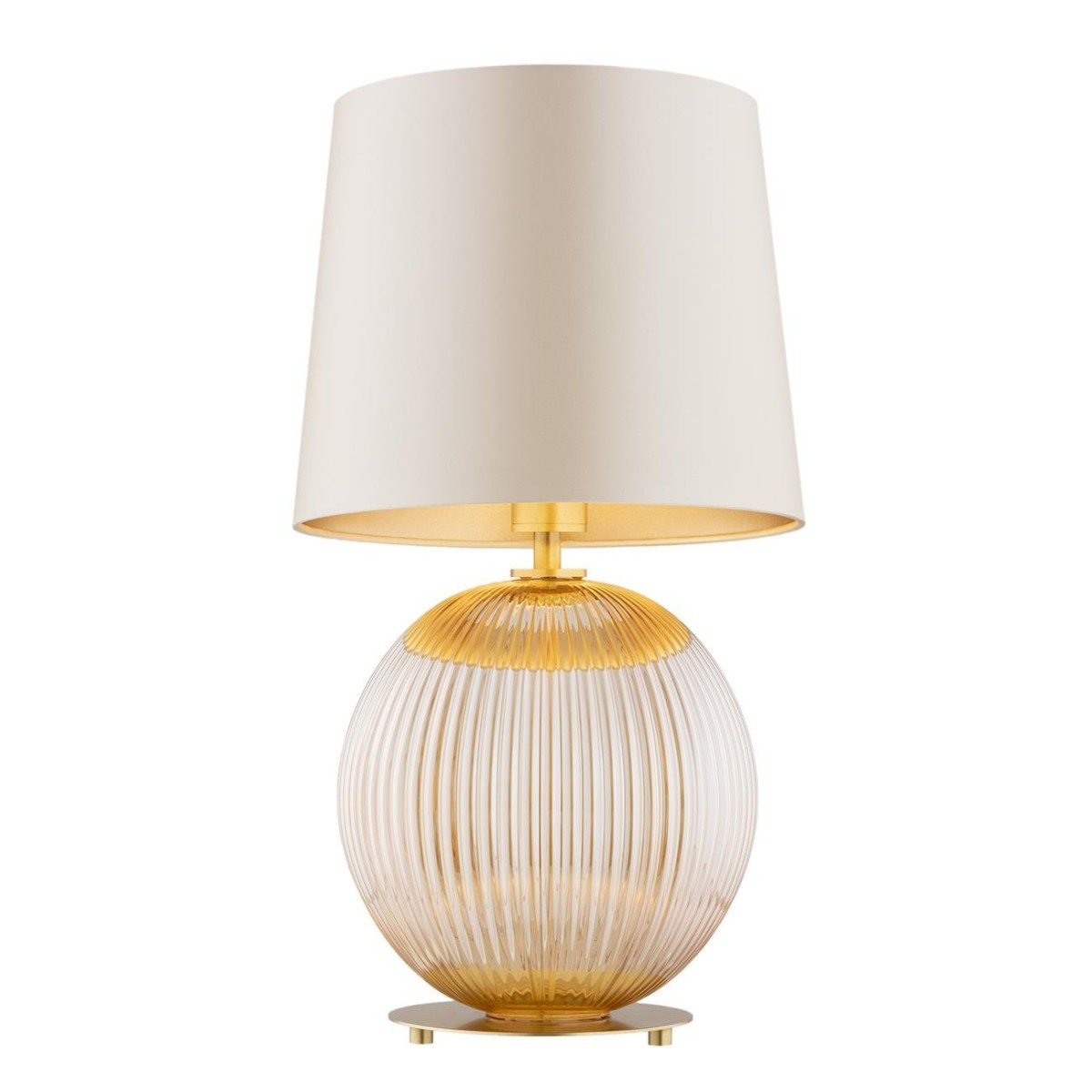 lampa stołowa 1 pł. HAMILTON kolor beżowy (złoty środek), miodowy lister, mosiądz szczotkowany polskiej manufaktury Argon