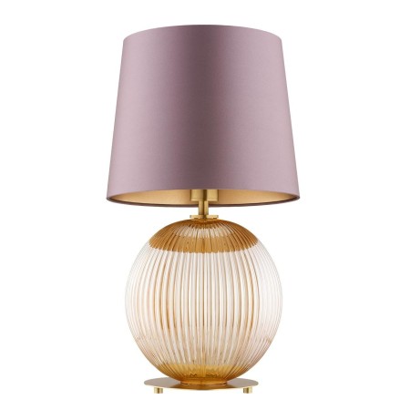 lampa stołowa 1 pł. HAMILTON kolor brudny róż (złoty środek), miodowy lister, mosiądz szczotkowany polskiej manufaktury Argon