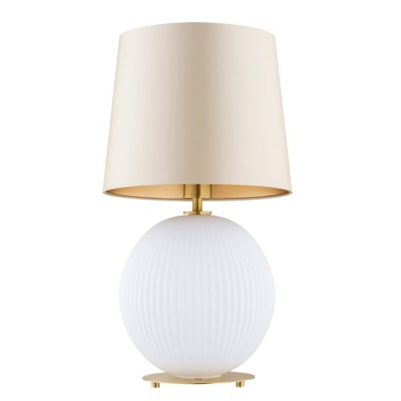 lampa stołowa 1 pł. HAMILTON kolor beżowy (złoty środek), opal mat, mosiądz szczotkowany polskiej manufaktury Argon