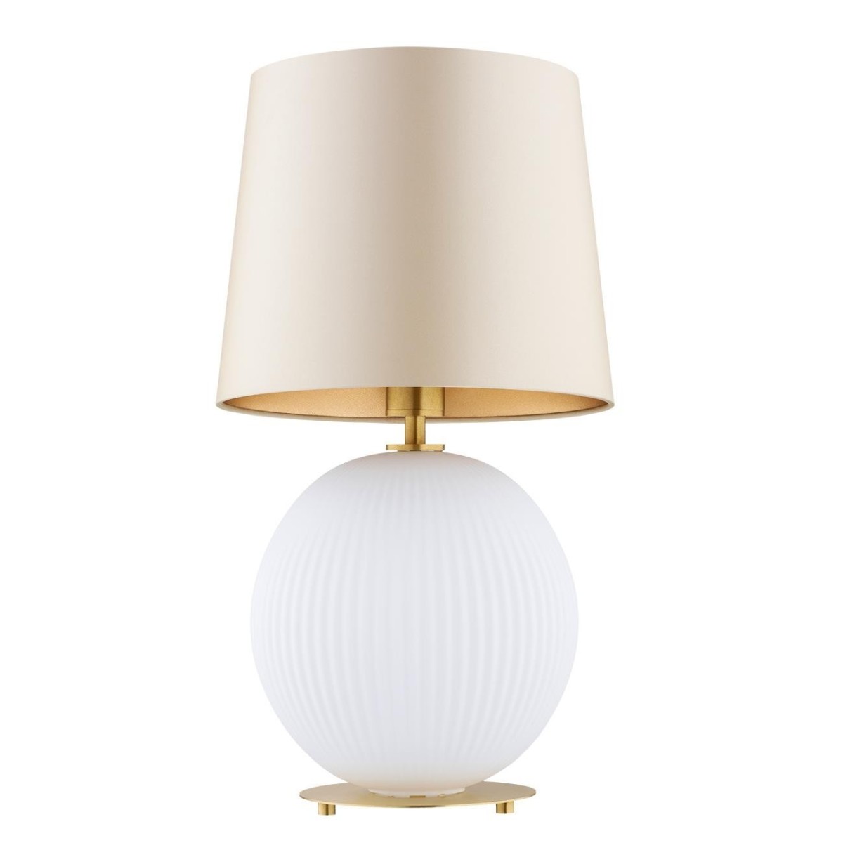 lampa stołowa 1 pł. HAMILTON kolor beżowy (złoty środek), opal mat, mosiądz szczotkowany polskiej manufaktury Argon