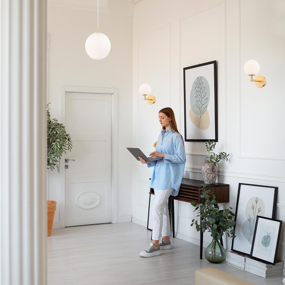 kinkiet 1 pł. PALOMA kolor opal mat (ryflowany), mosiądz szczotkowany polskiej manufaktury Argon