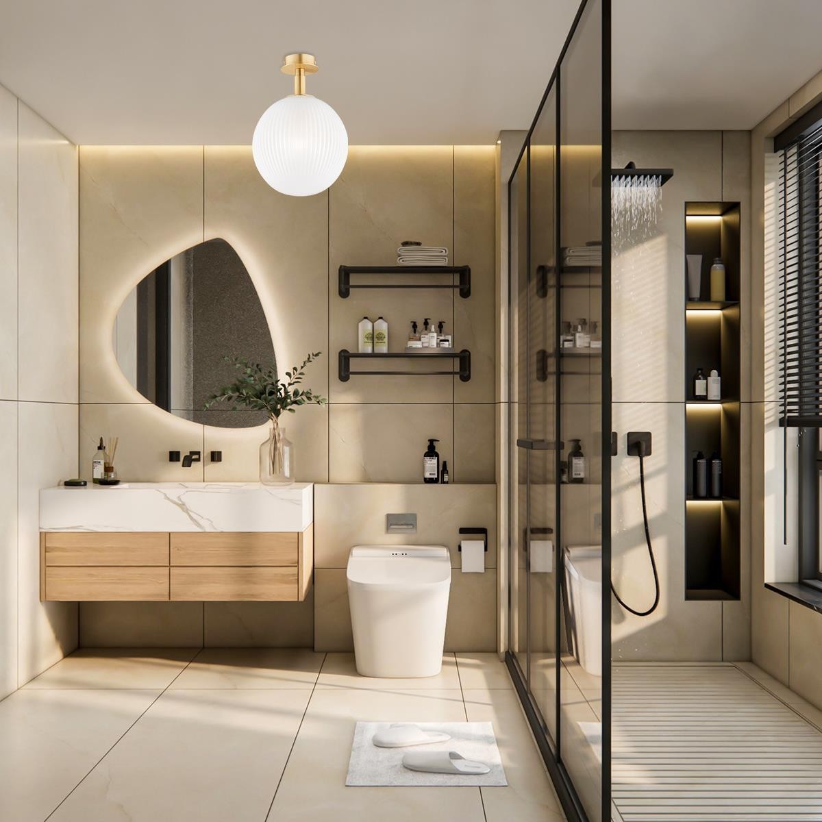 kinkiet / plafon 1 pł., wiekszy PALOMA kolor opal mat (ryflowany), mosiądz szczotkowany polskiej manufaktury Argon