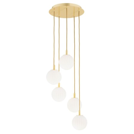 lampa wisząca 5 pł. PALOMA kolor opal mat (ryflowany), mosiądz szczotkowany polskiej manufaktury Argon