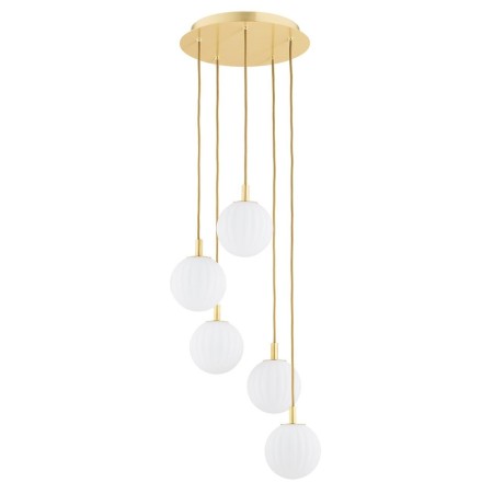 lampa wisząca 5 pł. PALOMA kolor opal mat (ryflowany), mosiądz szczotkowany polskiej manufaktury Argon