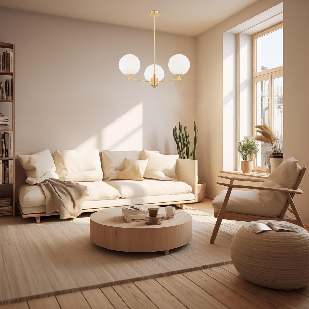 żyrandol 3 pł. PALOMA kolor opal mat (ryflowany), mosiądz szczotkowany polskiej manufaktury Argon