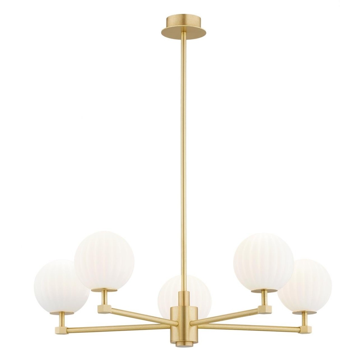 żyrandol 5 pł. PALOMA kolor opal mat (ryflowany), mosiądz szczotkowany polskiej manufaktury Argon