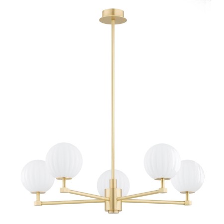 żyrandol 5 pł. PALOMA kolor opal mat (ryflowany), mosiądz szczotkowany polskiej manufaktury Argon