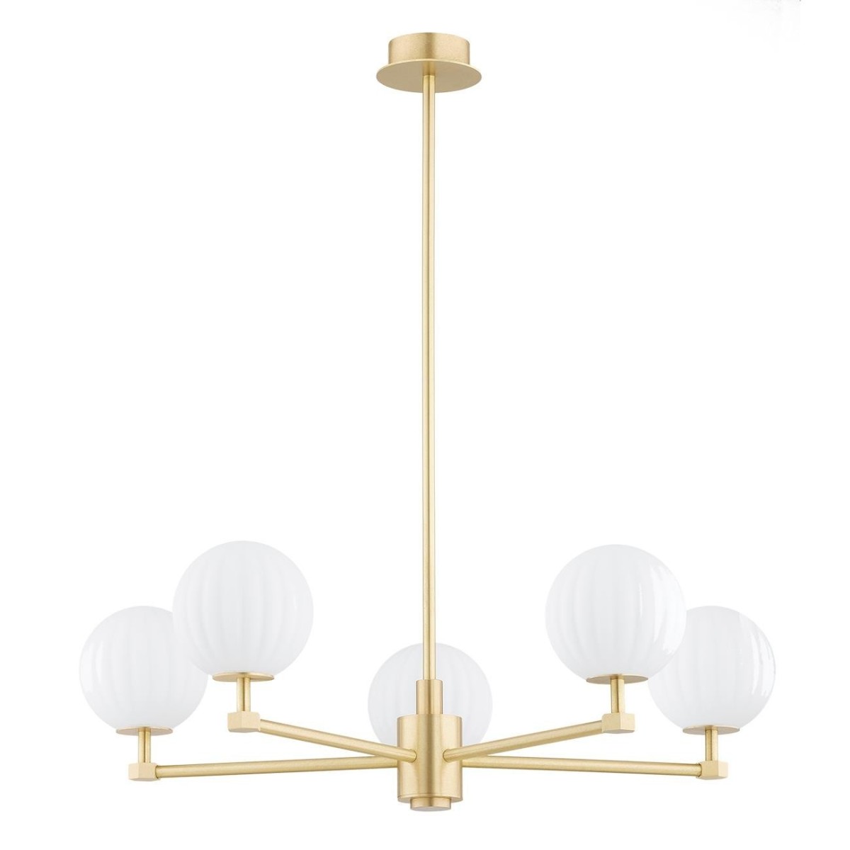 żyrandol 5 pł. PALOMA kolor opal mat (ryflowany), mosiądz szczotkowany polskiej manufaktury Argon