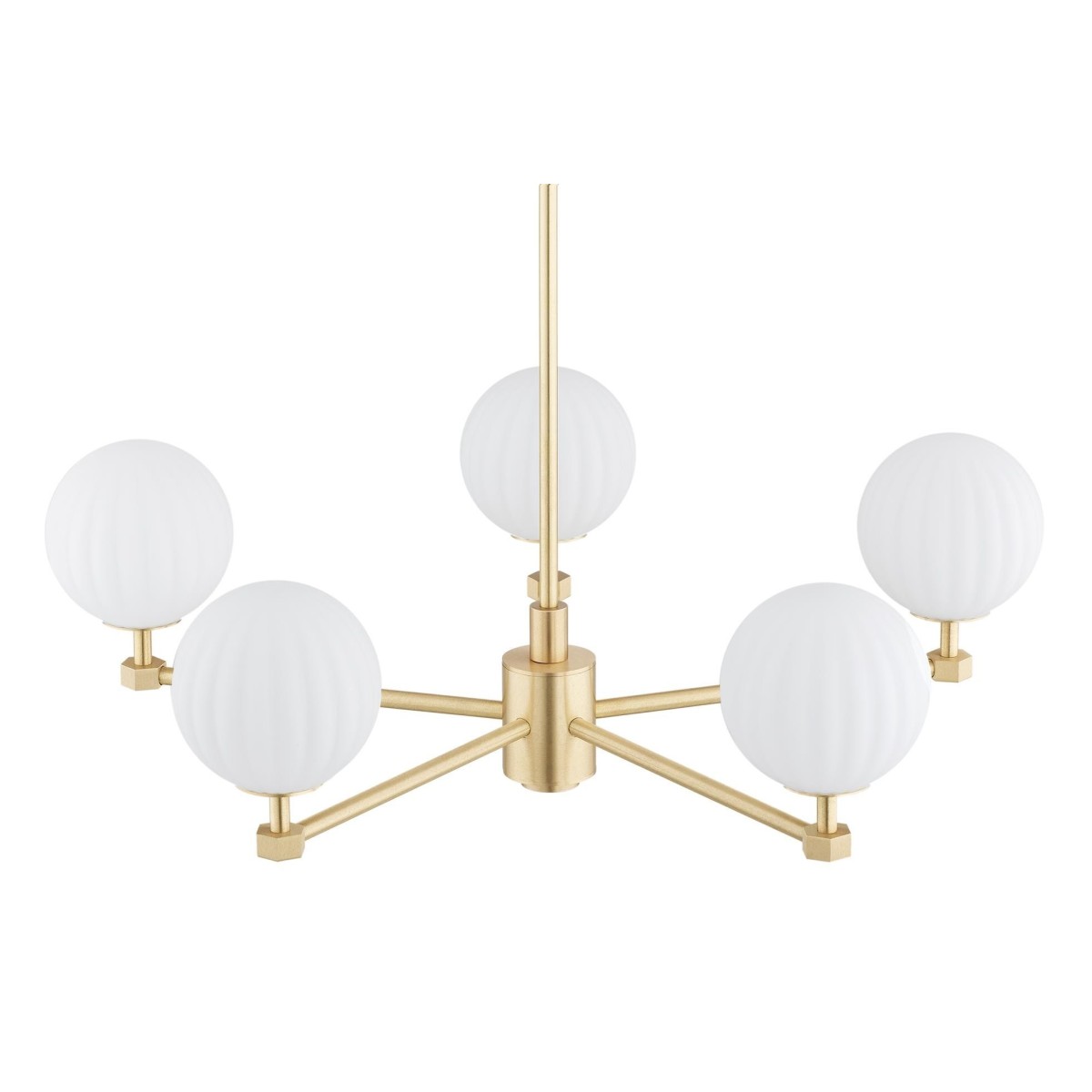 żyrandol 5 pł. PALOMA kolor opal mat (ryflowany), mosiądz szczotkowany polskiej manufaktury Argon