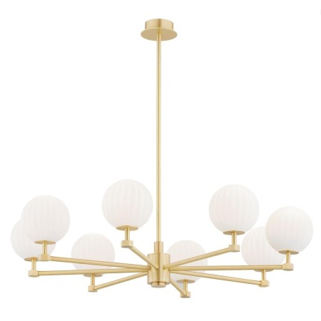 żyrandol 8 pł. PALOMA kolor opal mat (ryflowany), mosiądz szczotkowany polskiej manufaktury Argon