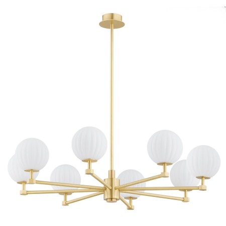 żyrandol 8 pł. PALOMA kolor opal mat (ryflowany), mosiądz szczotkowany polskiej manufaktury Argon